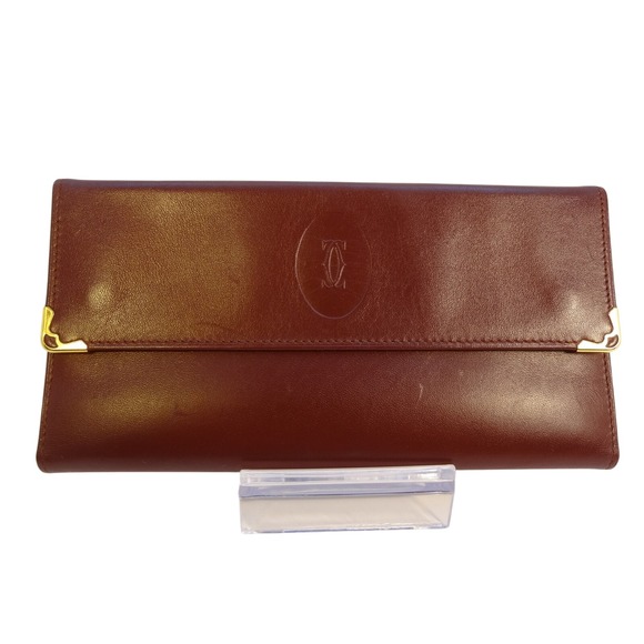 Vintage Cartier Must de Cartier Bordeaux‎ Leather Wallet Clutch-Authentic